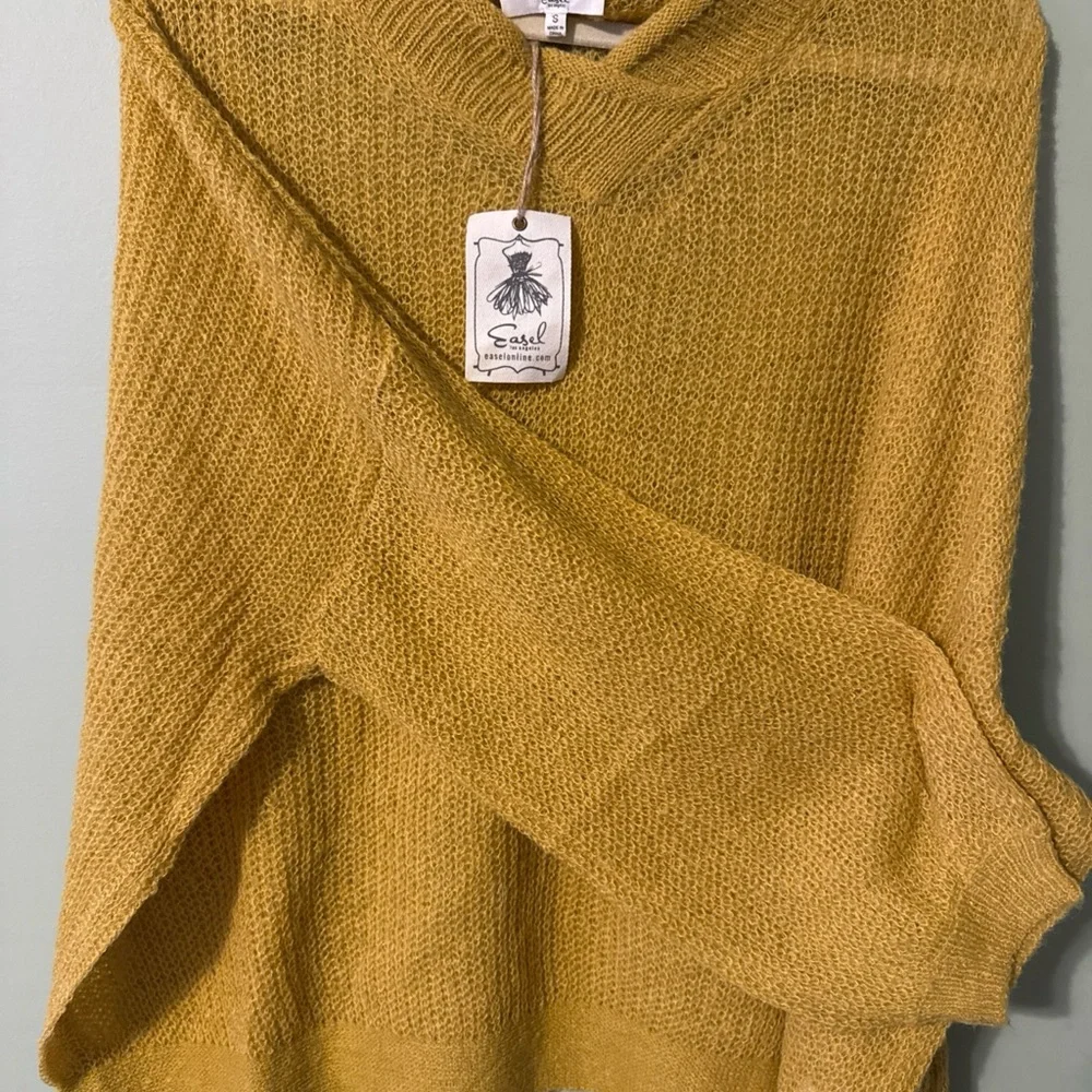 Elegant Sun Burnt Yellow V-Neck Sweater for Women - Picture 3 of 7